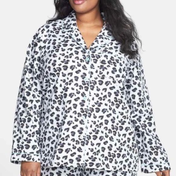 NORDSTROM Swiss Dot Leopard Long Sleeve Button Down Pajama Sleep Top - Picture 1 of 8